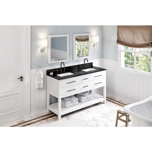 Jeffrey Alexander VKITWAV60WHBGR 60" White Wavecrest Vanity, double bowl, Black Granite Vanity Top, two undermount rectangle bowls