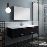 Fresca FVN6160GR-UNS Fresca Lucera 60" Gray Wall Hung Single Undermount Sink Modern Bathroom Vanity w/ Medicine Cabinet