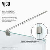 VIGO VG6012BNCL36WL 48.13" -36.13" W -78.75" H Frameless Hinged Rectangle Shower Enclosure with Clear 0.38" Tempered Glass and Stainless Steel Hardware in Brushed Nickel Finish and Base