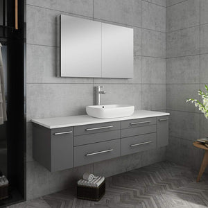 Fresca FVN6160GR-VSL Fresca Lucera 60" Gray Wall Hung Single Vessel Sink Modern Bathroom Vanity w/ Medicine Cabinet