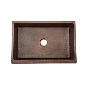 Premier Copper Products KASDB33229 33-Inch Copper Hammered Kitchen Apron Single Basin Sink, Oil Rubbed Bronze