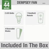 Hunter Fan Dempsey Low Profile Ceiling Fans with Lights and Remote, Flush Mount Ceiling Fan with Lights, Metal, Brushed Nickel Finish, 44 Inch LED
