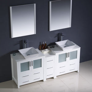 Fresca FVN62-301230WH-VSL Fresca Torino 72" White Modern Double Sink Bathroom Vanity w/ Side Cabinet & Vessel Sinks