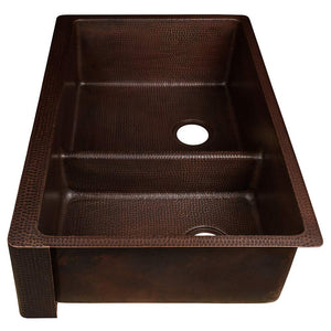 Premier Copper Products KA60DB33229-SD5 33-Inch Hammered Copper Kitchen Apron 60/40 Double Basin Sink with Short 5-Inch Divider…
