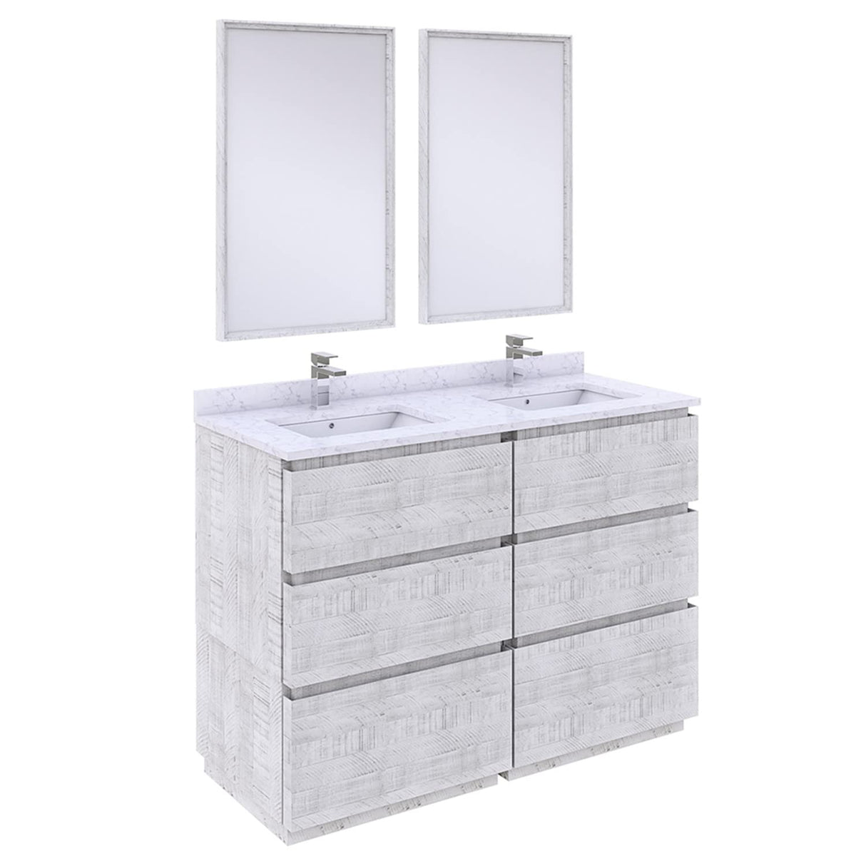 Fresca FVN31-2424RWH-FC Fresca Formosa 48" Floor Standing Double Sink Modern Bathroom Vanity w/ Mirrors in Rustic White