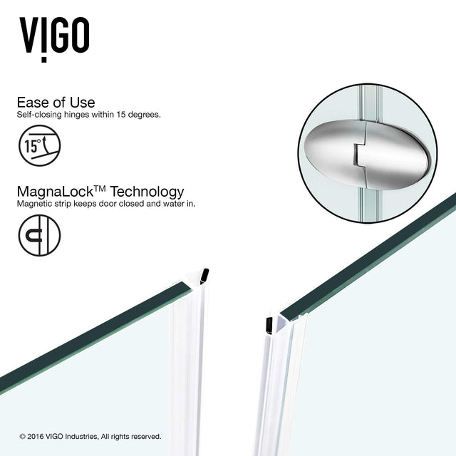 VIGO VG6061CHCL40 38.13" -38.13" W -73.38" H Frameless Hinged Neo-angle Shower Enclosure with Clear 0.38" Tempered Glass and Stainless Steel Hardware in Chrome Finish with Reversible Handle