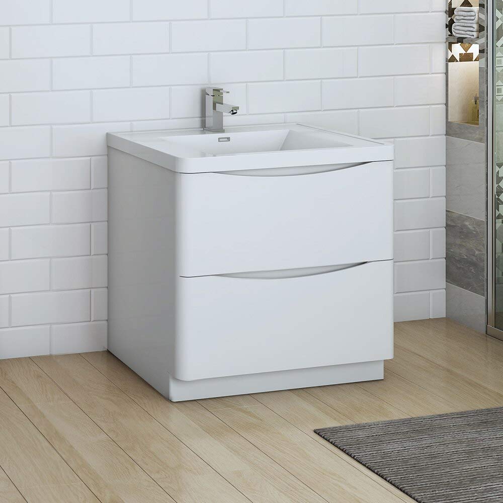 Fresca FCB9132WH-I Fresca Tuscany 32" Glossy White Free Standing Modern Bathroom Cabinet w/ Integrated Sink