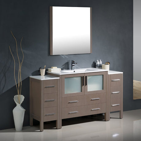 Fresca FVN62-123612GO-UNS Fresca Torino 60" Gray Oak Modern Bathroom Vanity w/ 2 Side Cabinets & Integrated Sink