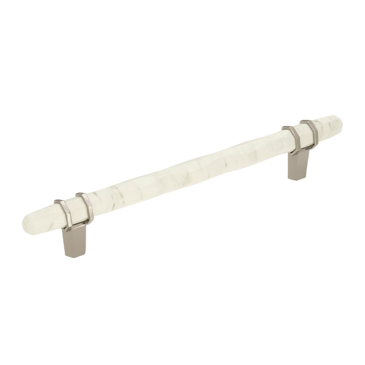 Amerock Cabinet Pull Marble White/Polished Nickel  6-5/16 inch (160 mm) Center to Center Carrione 1 Pack Drawer Pull Drawer Handle Cabinet Hardware
