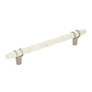 Amerock Cabinet Pull Marble White/Polished Nickel  6-5/16 inch (160 mm) Center to Center Carrione 1 Pack Drawer Pull Drawer Handle Cabinet Hardware