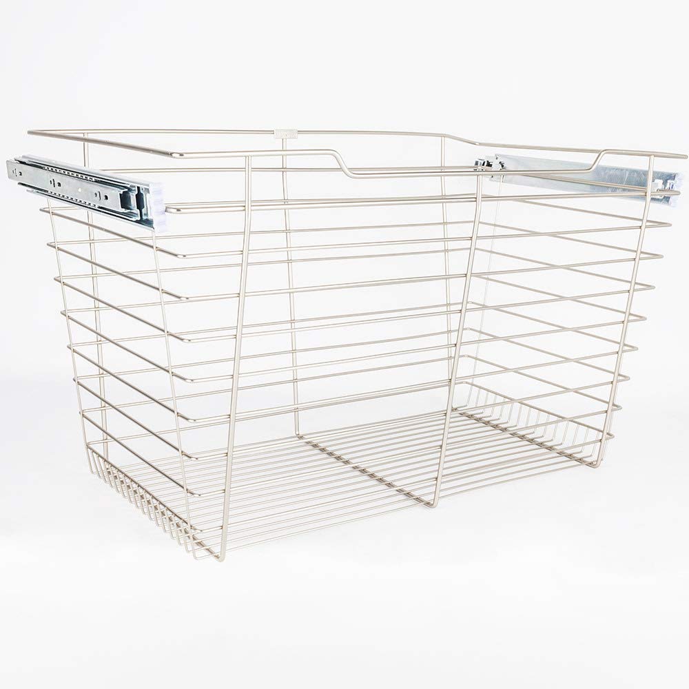 Hardware Resources POB1-142917SN Satin Nickel Closet Pullout Basket with Slides 14"D x 29"W x 17"H