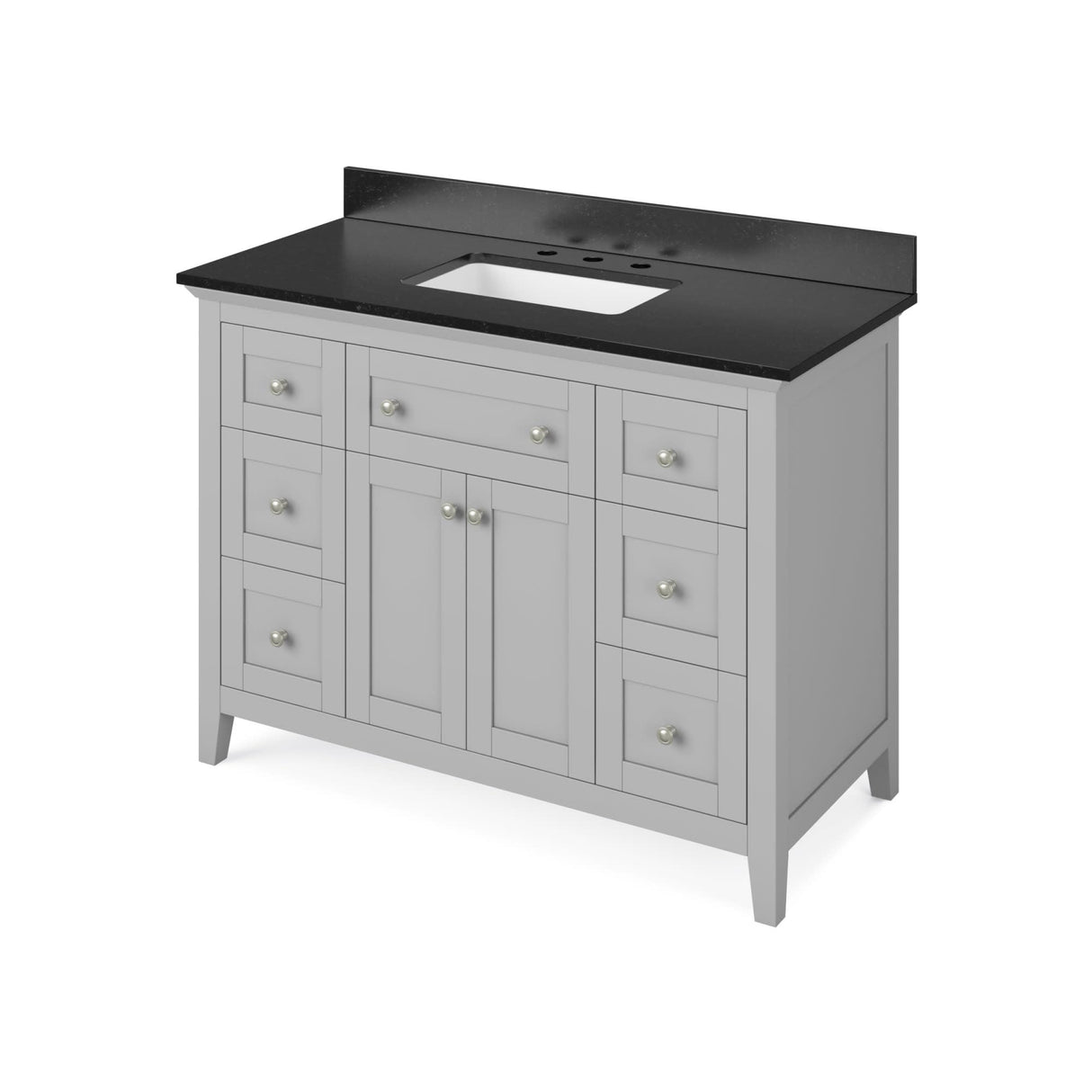 Jeffrey Alexander VKITCHA48GRBGR 48" Grey Chatham Vanity, Black Granite Vanity Top, undermount rectangle bowl