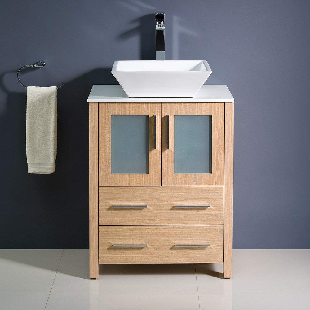 Fresca FCB6224ES-CWH-V Fresca Torino 24" Espresso Modern Bathroom Cabinet w/ Top & Vessel Sink