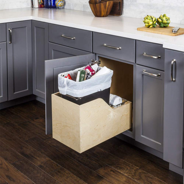 Hardware Resources CAN-WBMS35G Single 35 Quart Wood Bottom-Mount Soft-close Trashcan Rollout for Hinged Doors, Includes Grey Can