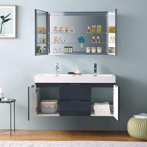 Fresca FVN8348WH-D Fresca Valencia 48" Glossy White Wall Hung Double Sink Modern Bathroom Vanity w/ Medicine Cabinet