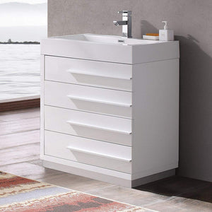 Fresca FCB8030WH-I Fresca Livello 30" White Modern Bathroom Cabinet w/ Integrated Sink