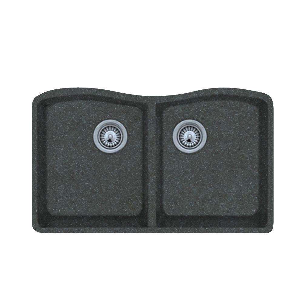 Swanstone QUED-3322 22 x 33 Granite Undermount Double Bowl Sink in Nero QU03322ED.077