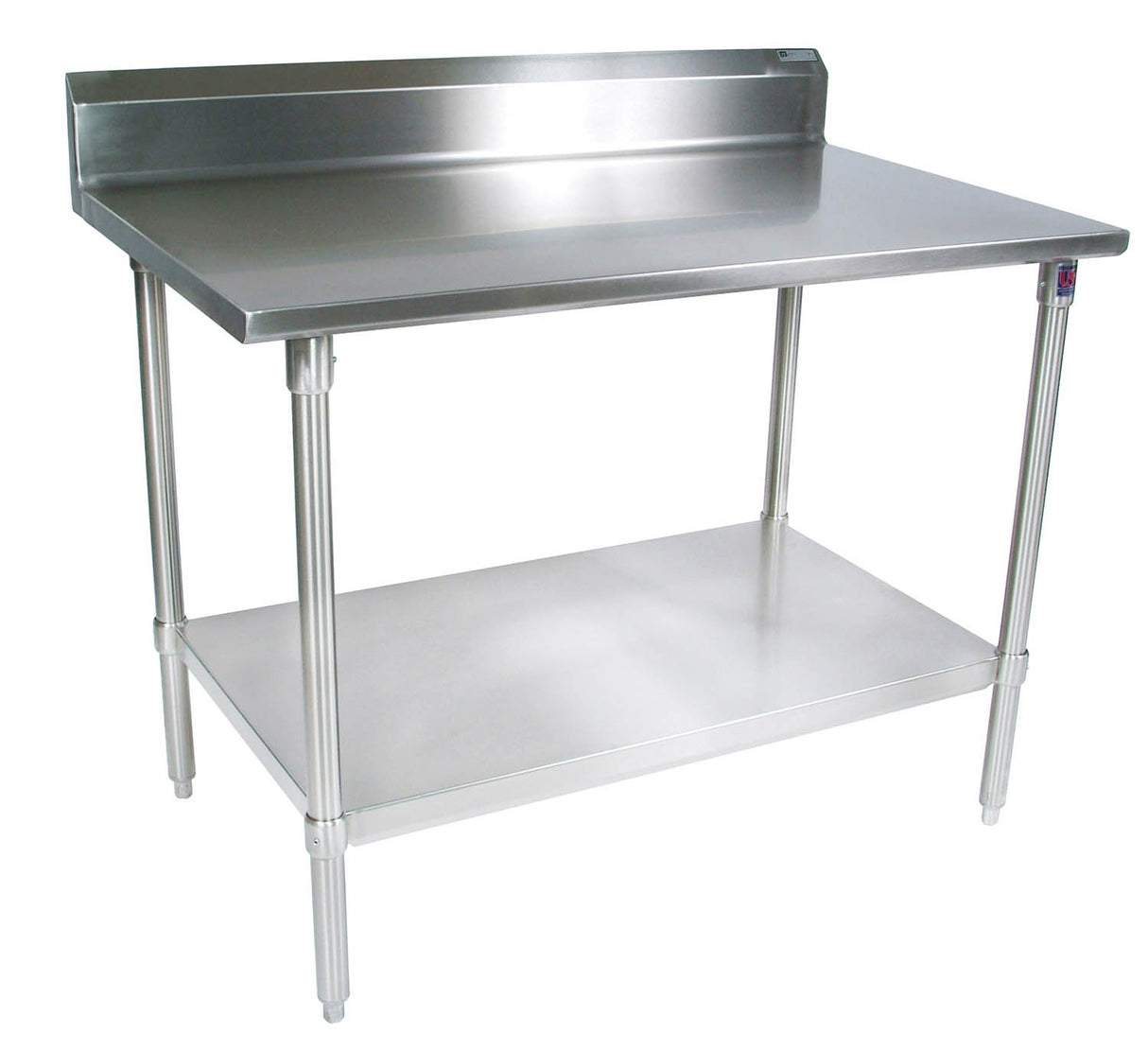 John Boos ST4R5-2448SSK 14 Gauge Stainless Steel Work Table with 5" Rear Riser, Base and Shelf, 48" x 24"