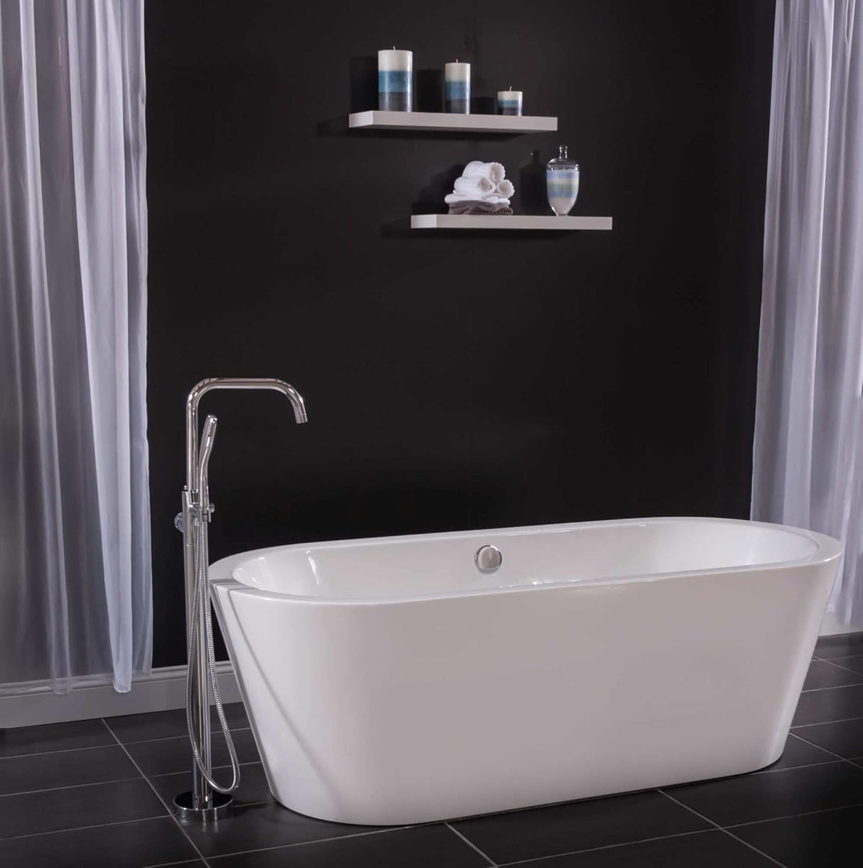 Miseno MTF194 Floor Mounted Tub Filler with Integrated Valve and Diverter - Includes Hand Shower - Flat Black