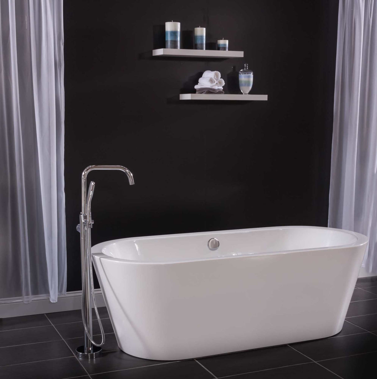 Miseno MTF194 Floor Mounted Tub Filler with Integrated Valve and Diverter - Includes Hand Shower - Flat Black