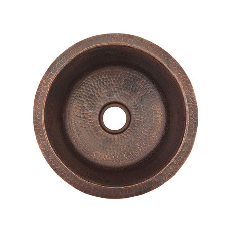 Premier Copper Products BR14DB2 14-Inch Universal Round Hammered Copper Bar Sink with 2-Inch Drain Size, Oil Rubbed Bronze
