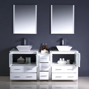 Fresca FVN62-301230WH-VSL Fresca Torino 72" White Modern Double Sink Bathroom Vanity w/ Side Cabinet & Vessel Sinks