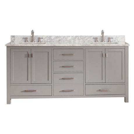 Avanity Modero 73 in. Double Vanity in Chilled Gray finish with Carrara White Marble Top