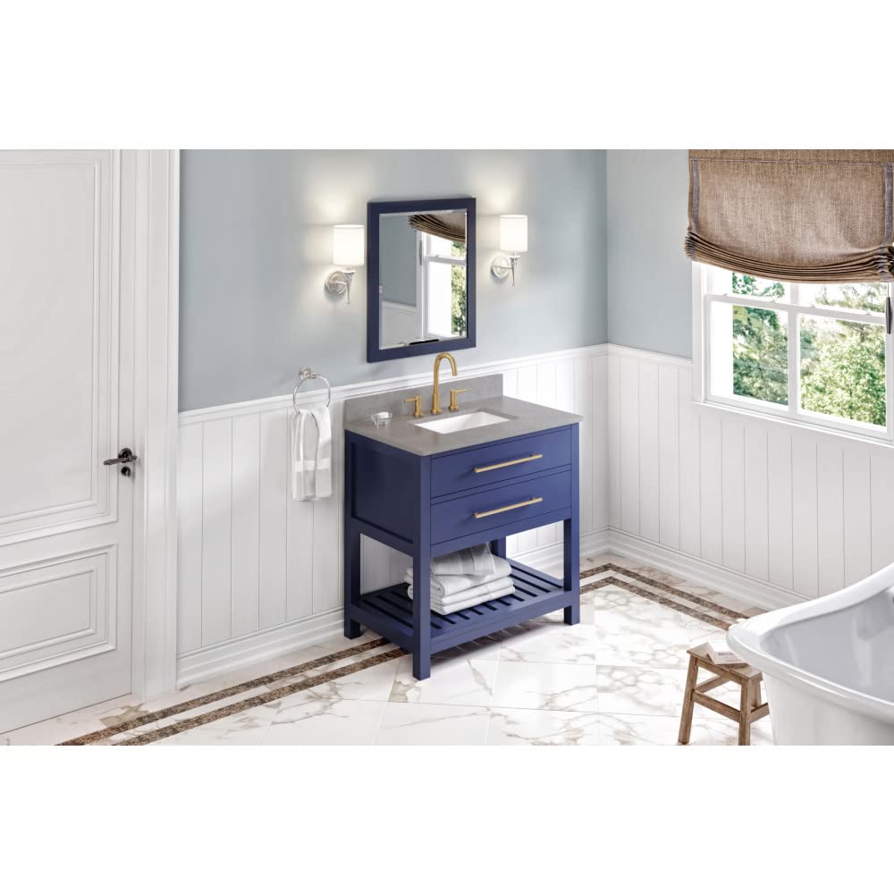 Jeffrey Alexander VKITWAV36BLSGR 36" Hale Blue Wavecrest Vanity, Steel Grey Cultured Marble Vanity Top, undermount rectangle bowl