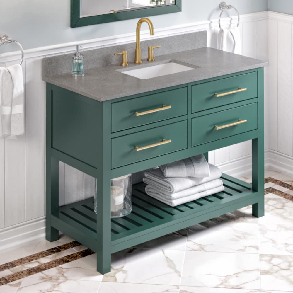 Jeffrey Alexander VKITWAV48GNSGR 48" Forest Green Wavecrest Vanity, Steel Grey Cultured Marble Vanity Top, undermount rectangle bowl