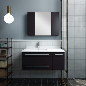 Fresca FVN6136GR-UNS-R Fresca Lucera 36" Gray Wall Hung Undermount Sink Modern Bathroom Vanity w/ Medicine Cabinet - Right Version