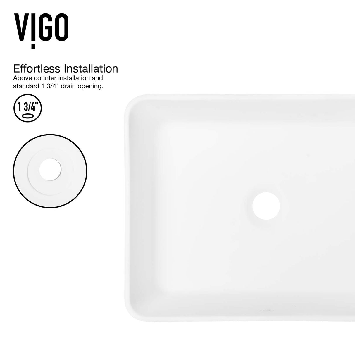 VIGO VGT981 14.38" L -17.75" W -5.13" H Matte Stone Marigold Composite Rectangular Vessel Bathroom Sink in White with Faucet and Pop-Up Drain in Matte Black