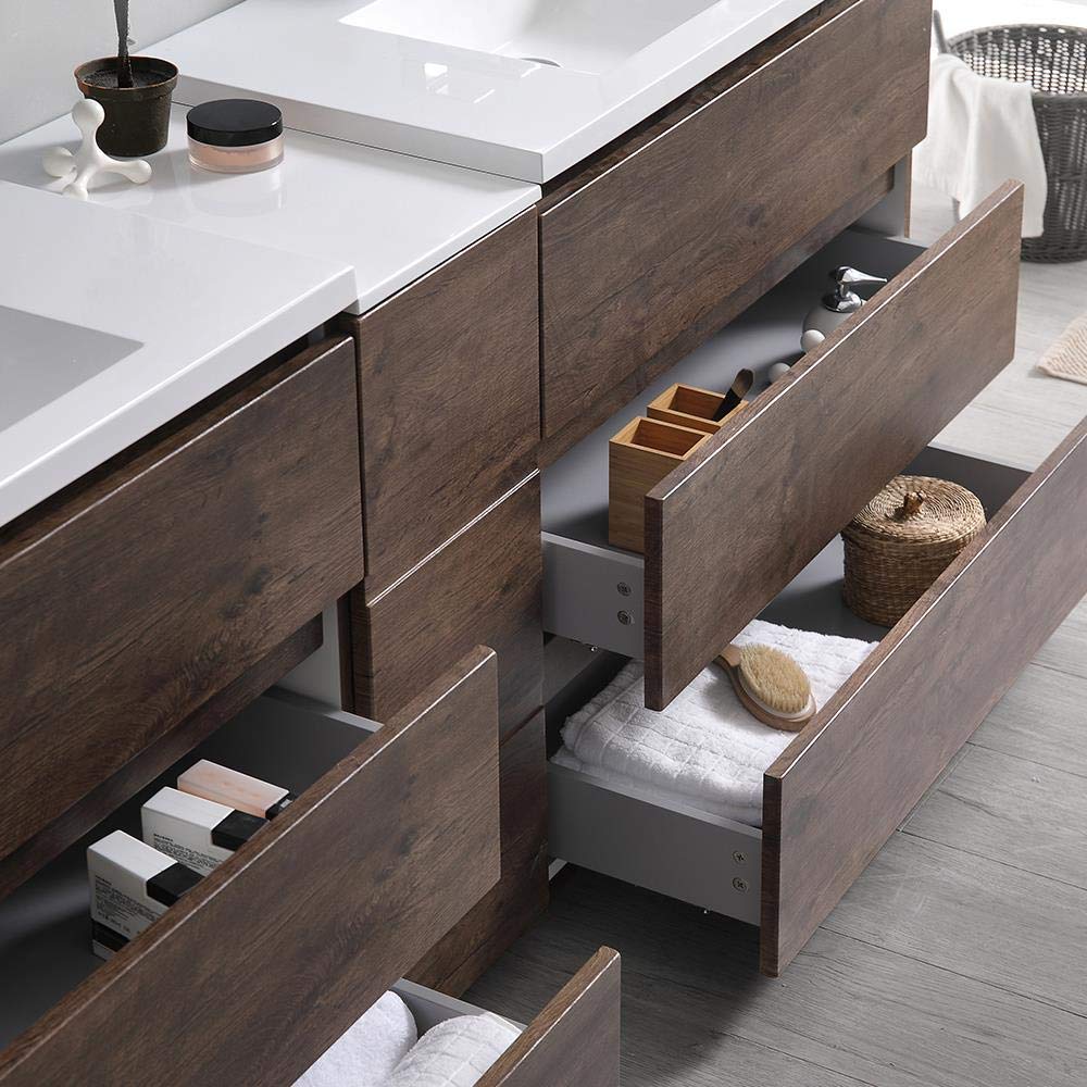 Fresca FVN93-361236RW-D Fresca Lazzaro 84" Rosewood Free Standing Double Sink Modern Bathroom Vanity w/ Medicine Cabinet