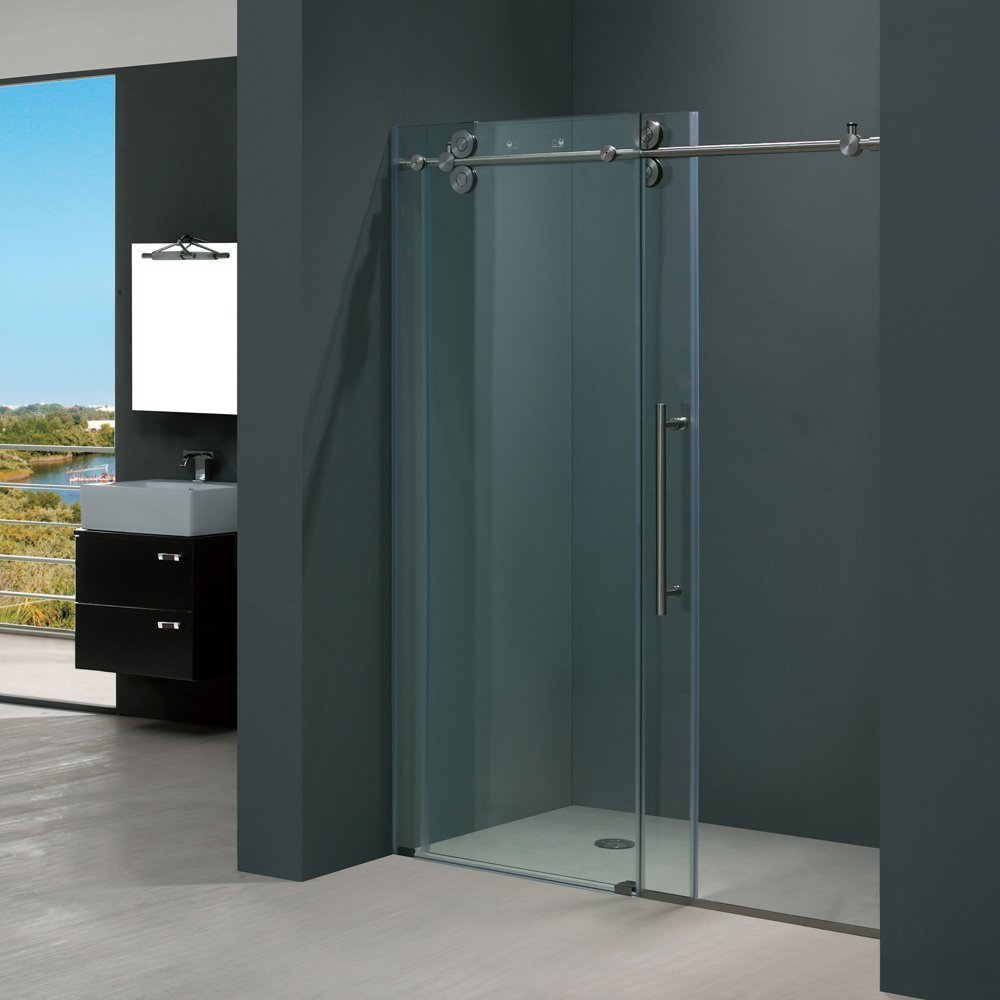 VIGO Adjustable 52 - 56 in. W x 74 in. H Frameless Sliding Rectangle Shower Door with Clear Tempered Glass and Stainless Steel Hardware in Chrome Finish with Reversible Handle - VG6041CHCL5674