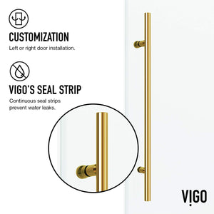 VIGO 48"W x 82"H Elan E-Class Frameless Sliding Rectangle Shower Enclosure with Clear Tempered Glass, Left Door Handle and Stainless Steel Hardware in Matte Brushed Gold and Right Base -VG6053MGCL48WR