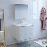 Fresca FVN9230WH Fresca Catania 30" Glossy White Wall Hung Modern Bathroom Vanity w/ Medicine Cabinet