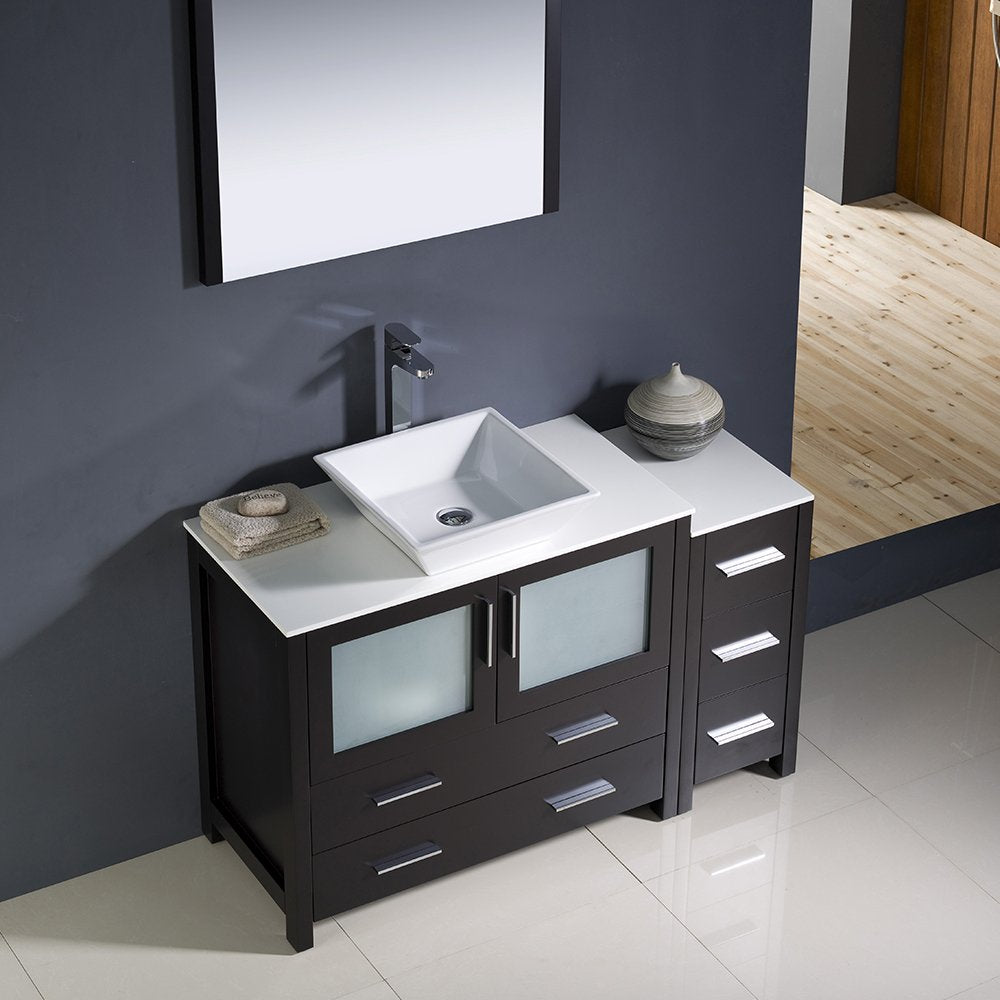 Fresca FVN62-3612ES-VSL Fresca Torino 48" Espresso Modern Bathroom Vanity w/ Side Cabinet & Vessel Sink