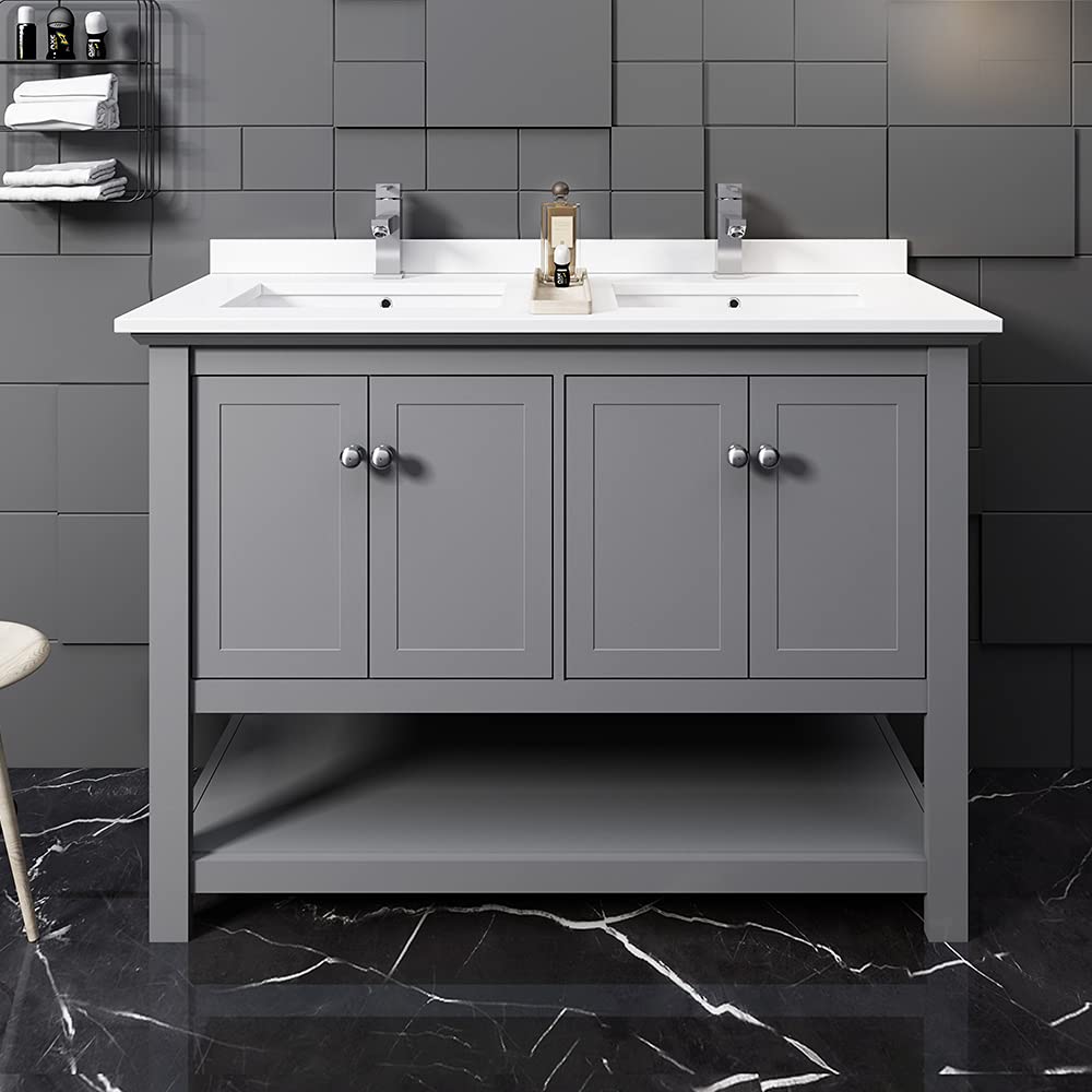 Fresca FCB2348GR-D-CWH-U Double Sink Cabinet with Sinks