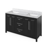 Jeffrey Alexander VKITCAD60BKBOR 60" Black Cade Vanity, double bowl, Boulder Cultured Marble Vanity Top, two undermount rectangle bowls