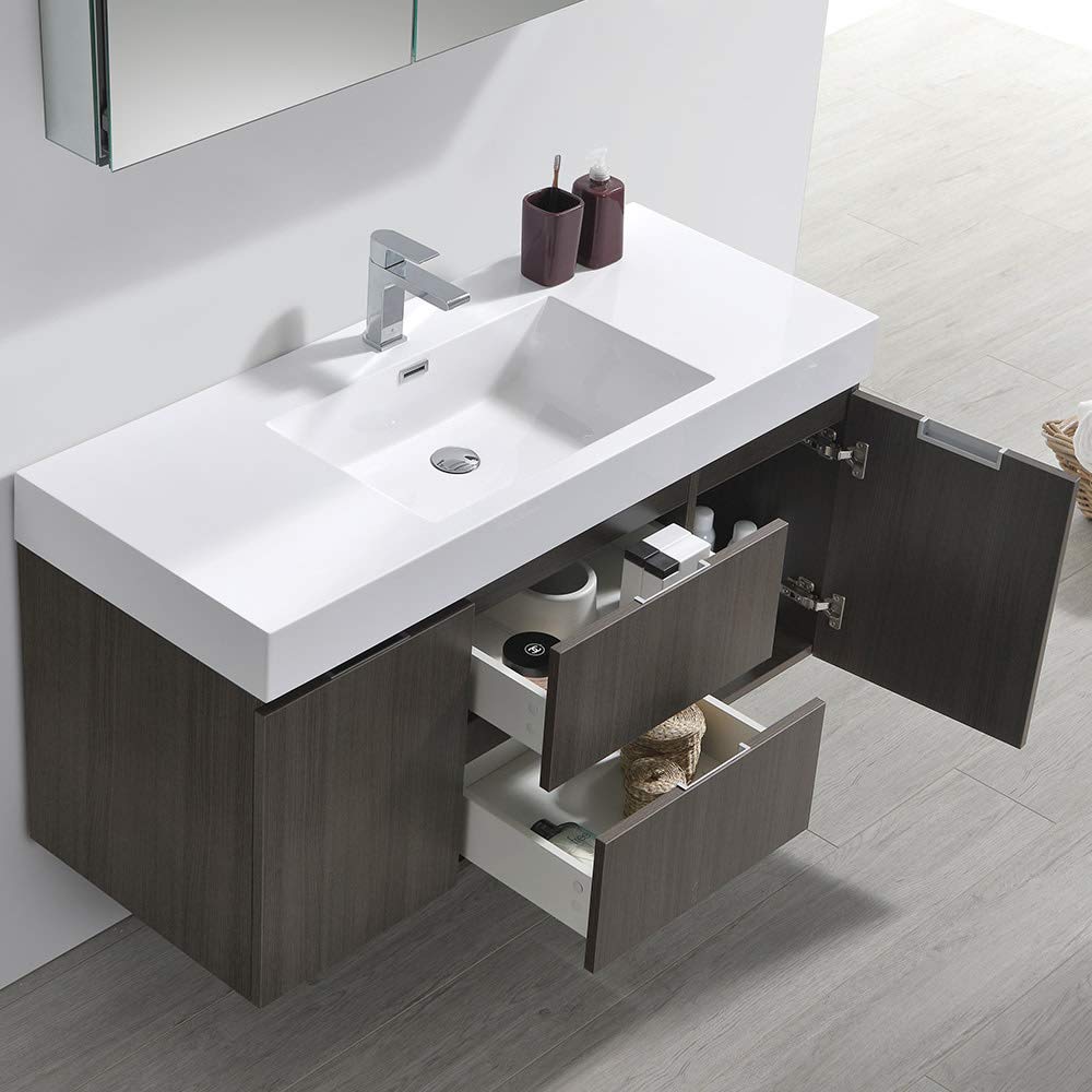 Fresca FVN8348WH Fresca Valencia 48" Glossy White Wall Hung Modern Bathroom Vanity w/ Medicine Cabinet