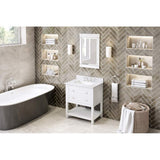 Jeffrey Alexander VKITAST30WHWCR 30" White Astoria Vanity, White Carrara Marble Vanity Top, undermount rectangle bowl