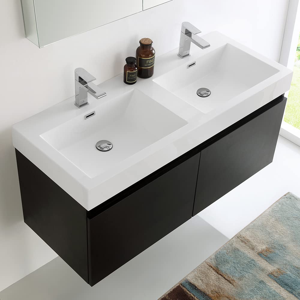 Fresca FVN8012WH Fresca Mezzo 48" White Wall Hung Double Sink Modern Bathroom Vanity w/ Medicine Cabinet