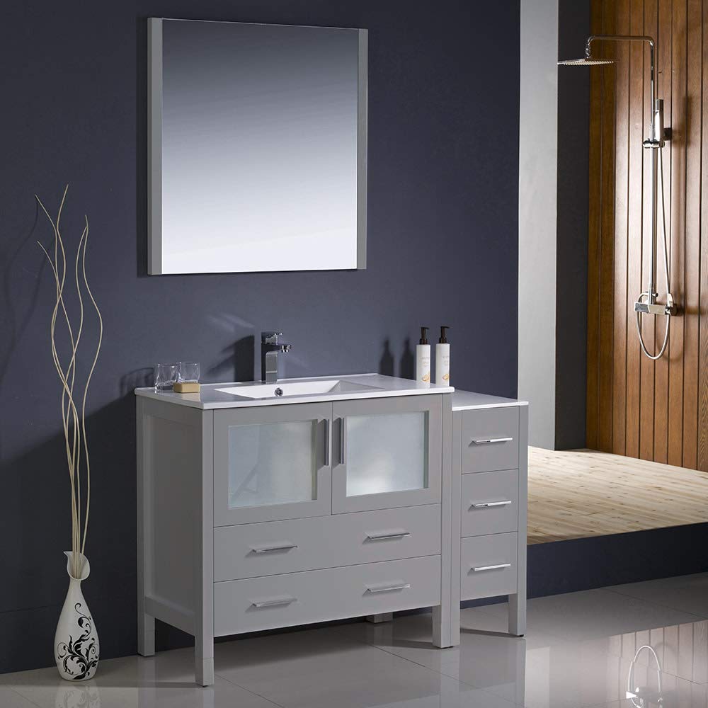 Fresca FVN62-3612GR-UNS Fresca Torino 48" Gray Modern Bathroom Vanity w/ Side Cabinet & Integrated Sink