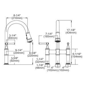 Elkay LKEC2037LS Explore Three Hole Bridge Faucet with Pull-down Spray and Lever Handles, Lustrous Steel