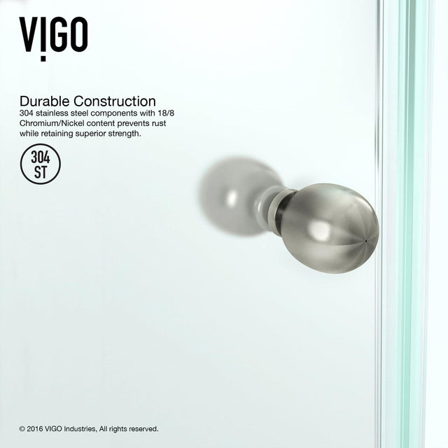 VIGO VG6061BNCL38WS 38.0" -38.13"W -76.75"H Frameless Hinged Neo-angle Shower Enclosure with Clear 0.38" Tempered Glass Stainless Steel Hardware in Brushed Nickel Finish, Reversible Handle and Base
