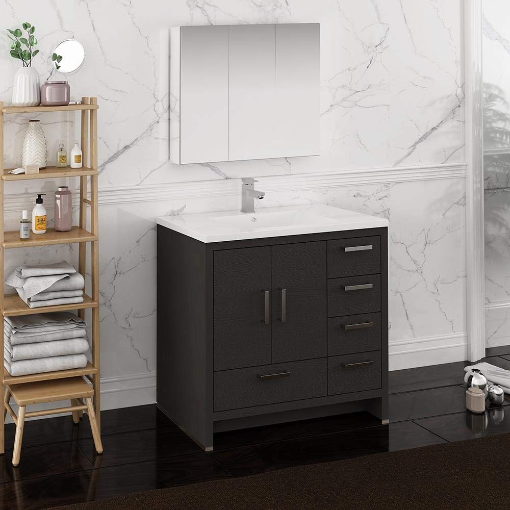 Fresca FVN9436DGO-R Fresca Imperia 36" Dark Gray Oak Free Standing Modern Bathroom Vanity w/ Medicine Cabinet - Right Version