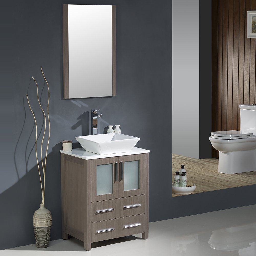 Fresca FVN6224GO-VSL Fresca Torino 24" Gray Oak Modern Bathroom Vanity w/ Vessel Sink