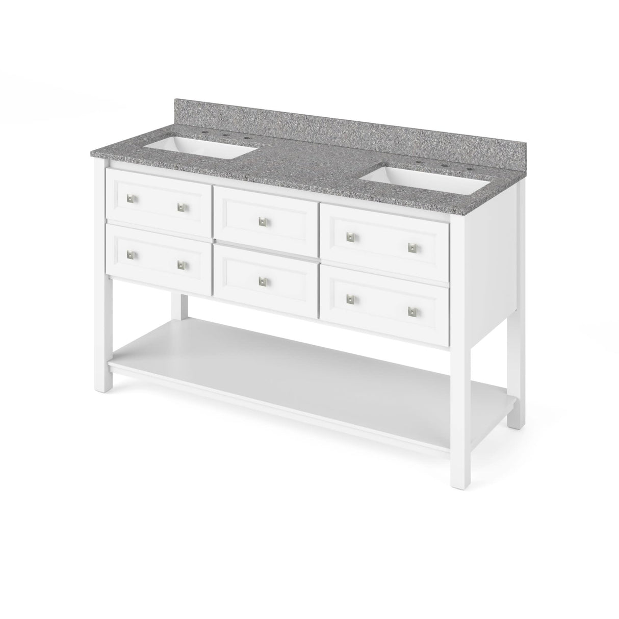 Jeffrey Alexander VKITADL60WHBOR 60" White Adler Vanity, double bowl, Boulder Cultured Marble Vanity Top, two undermount rectangle bowls