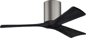 Matthews Fan IR3H-BP-BK-42 Irene-3H three-blade flush mount paddle fan in Brushed Pewter finish with 42” solid matte black wood blades. 