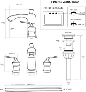 8 Inch 2 Handle Bathroom Faucet Brass Brushed Gold Widespread Vanity Basin Sink Faucet, Traditional Style