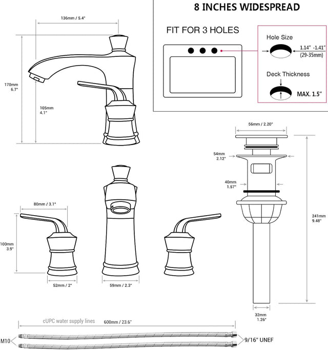 8 Inch 2 Handle Bathroom Faucet Brass Brushed Gold Widespread Vanity Basin Sink Faucet, Traditional Style